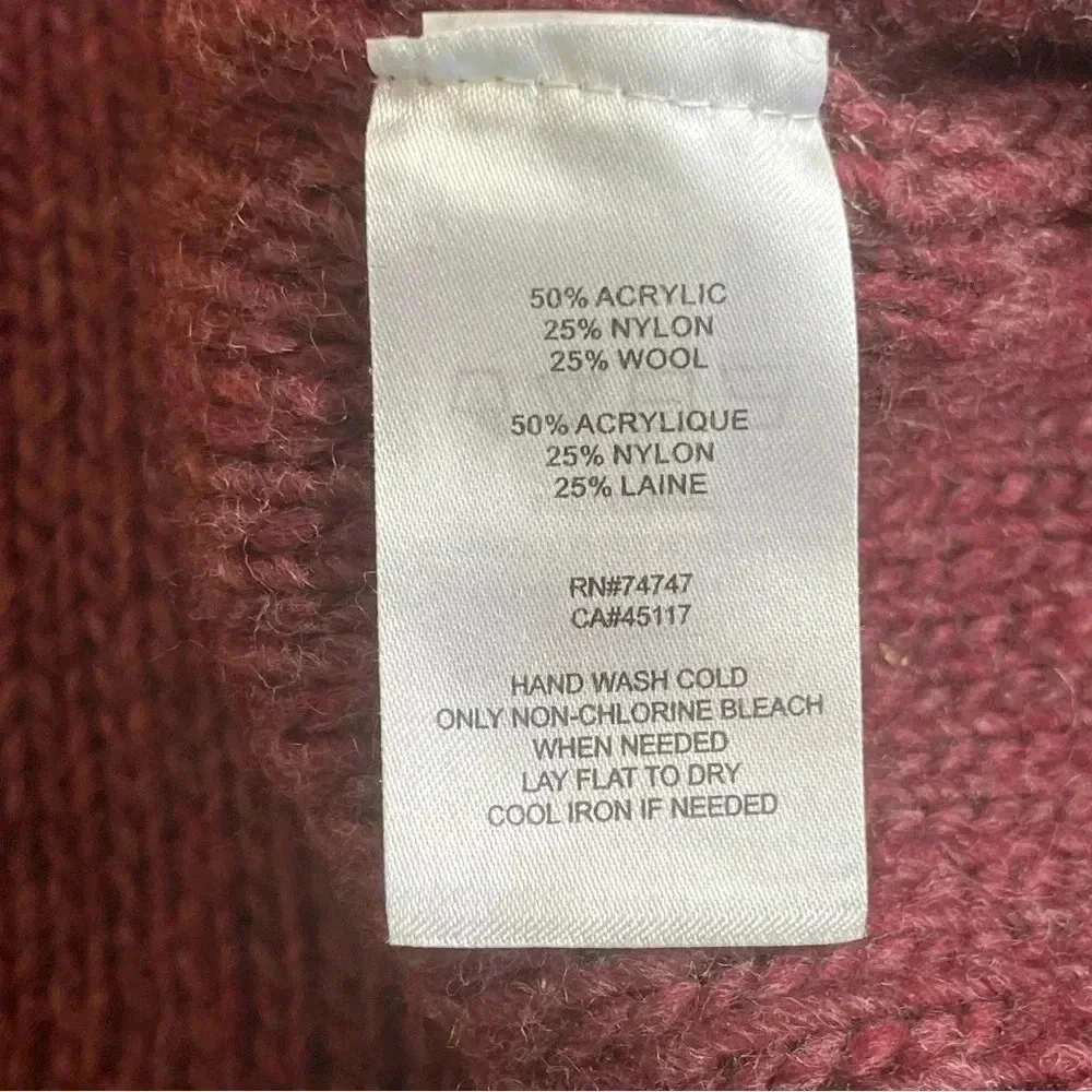 Natural Reflections Burgundy Chunky Knit Open Front Cardigan‎ Small 25% Wool - Picture 5 of 8